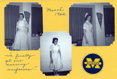 Holmes's photo album shows her excitement receiving her first nursing uniform