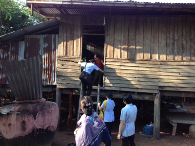 Students must climb ladders to get into some of the homes