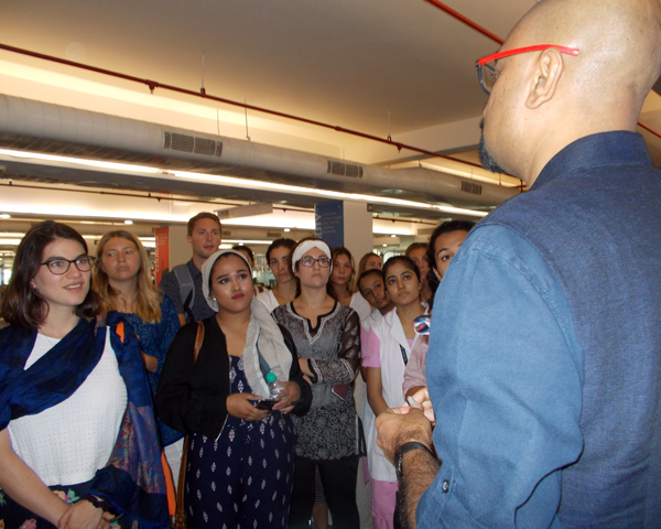 U-M students touring an Indian newspaper office