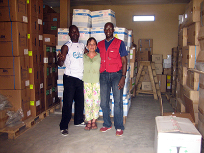 Grimshaw with colleagues at an Ivory Coast hospital storage center