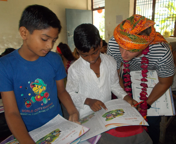 Indian boys with books at Rotary school