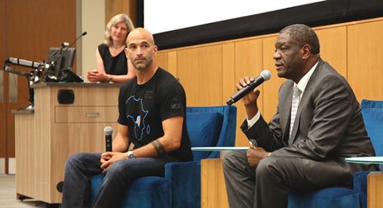 Denis Mukege (right) at UMSN in 2016 for the screening of a documentary about DRC